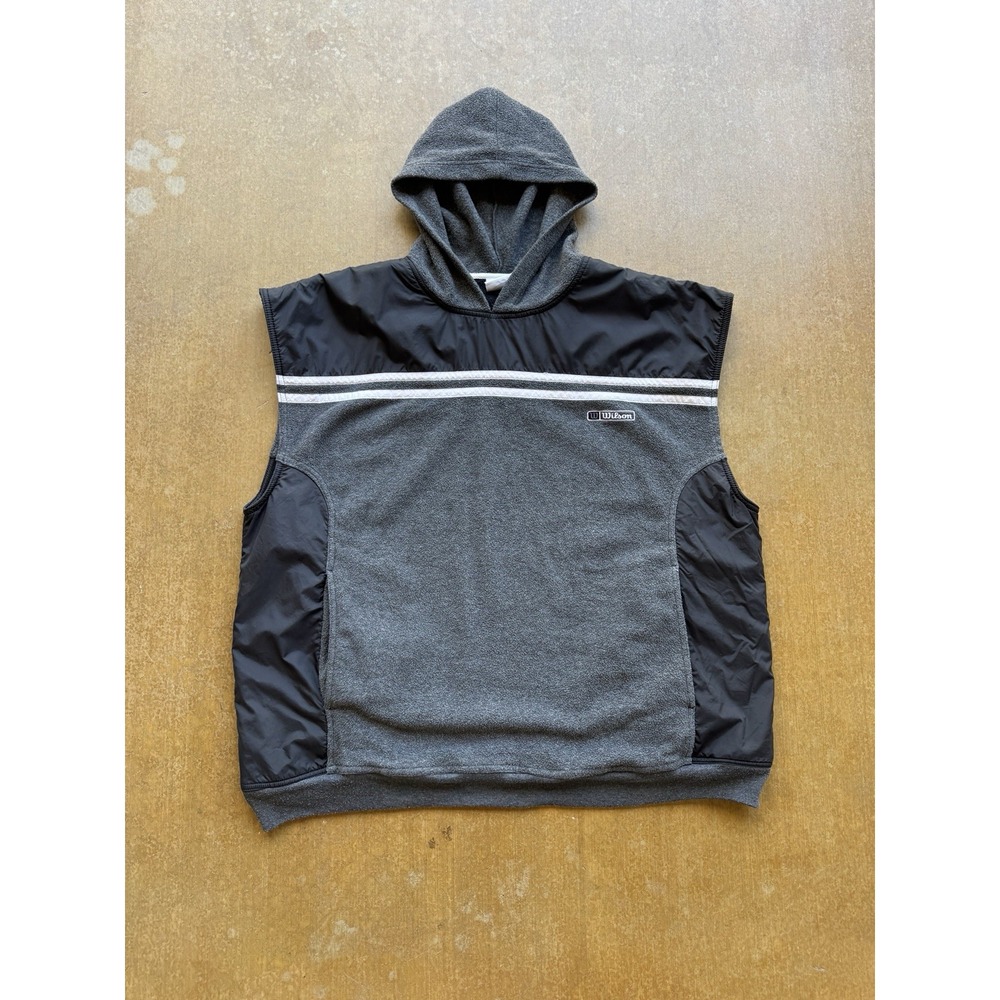 VTG 90s Wilson Hooded Fleece Vest Nylon Sportswear Tennis XL Gray Black
